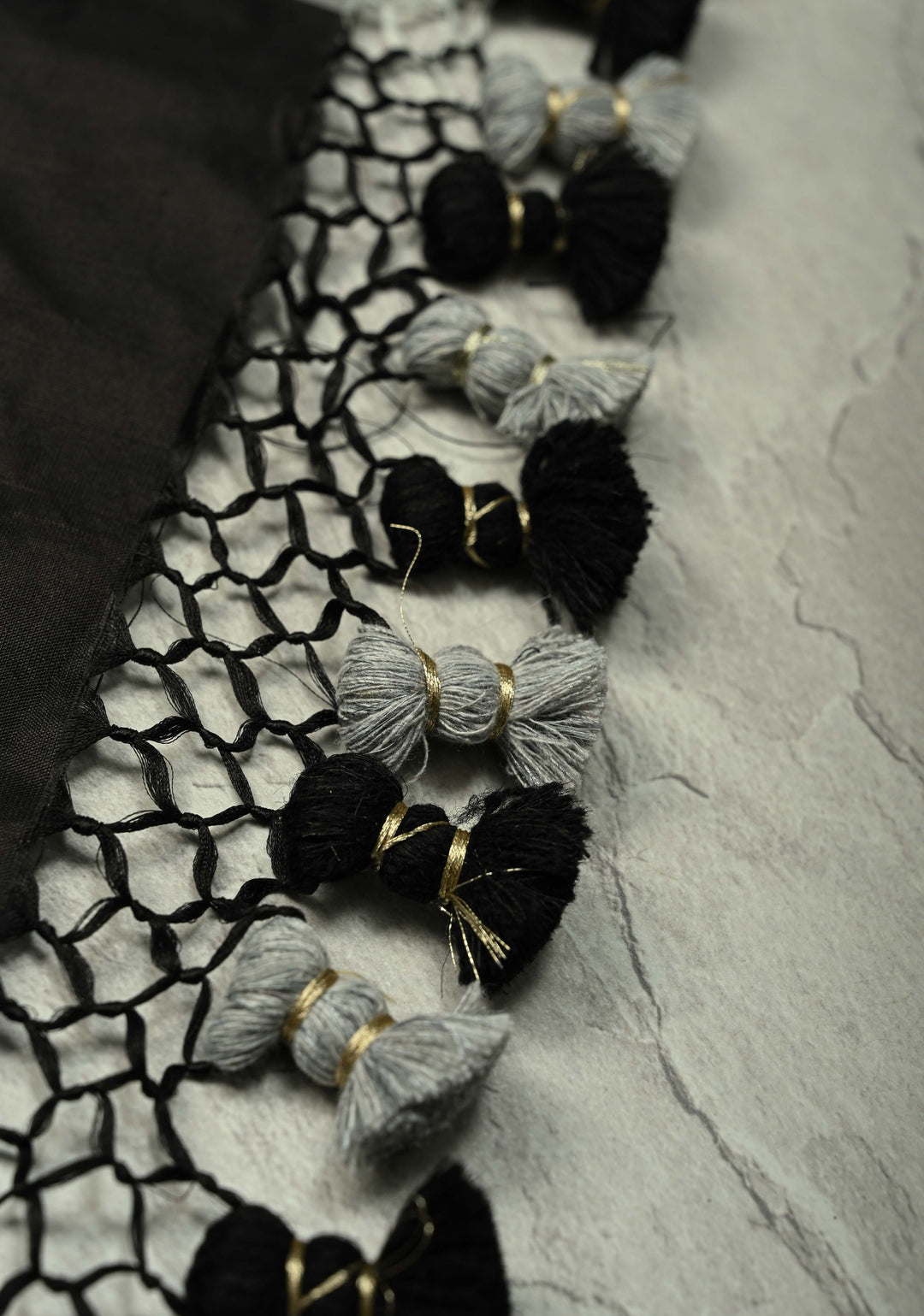 Black-Gray Banarasi Katan Silk Saree with Vine Zari Stripes and Zari Border | SILK MARK CERTIFIED