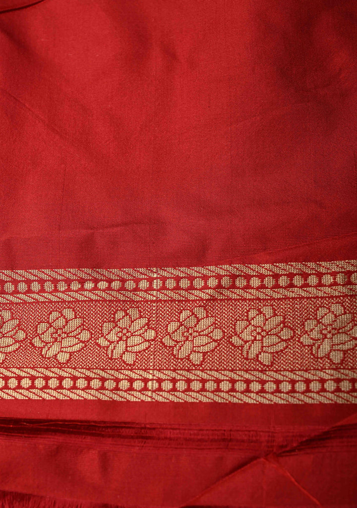 Shades of Red Banarasi Katan Silk Saree with Vine Zari Stripes and Zari Border | SILK MARK CERTIFIED