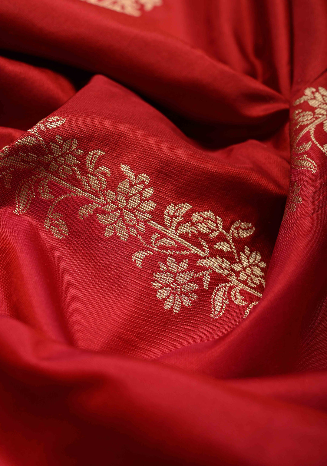 Shades of Red Banarasi Katan Silk Saree with Vine Zari Stripes and Zari Border | SILK MARK CERTIFIED