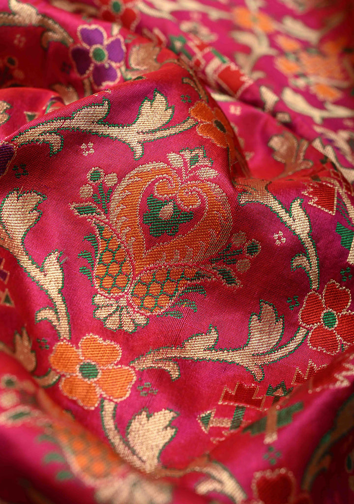 Exquisite Hot Pink Banarasi Meenakari Patola Design Saree in Pure Katan Silk with Intricate Pallu | SILK MARK CERTIFIED
