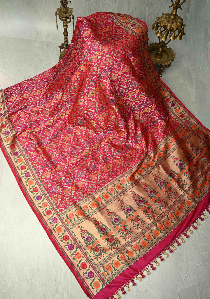 Exquisite Hot Pink Banarasi Meenakari Patola Design Saree in Pure Katan Silk with Intricate Pallu | SILK MARK CERTIFIED