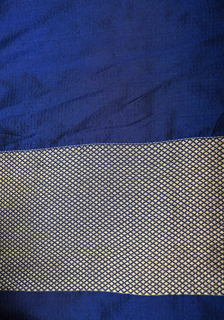 Shades of Blue Rangkaat Style Banarasi Katan Silk Saree and Persian Floral Brocade and Scallop Zari Border | SILK MARK CERTIFIED