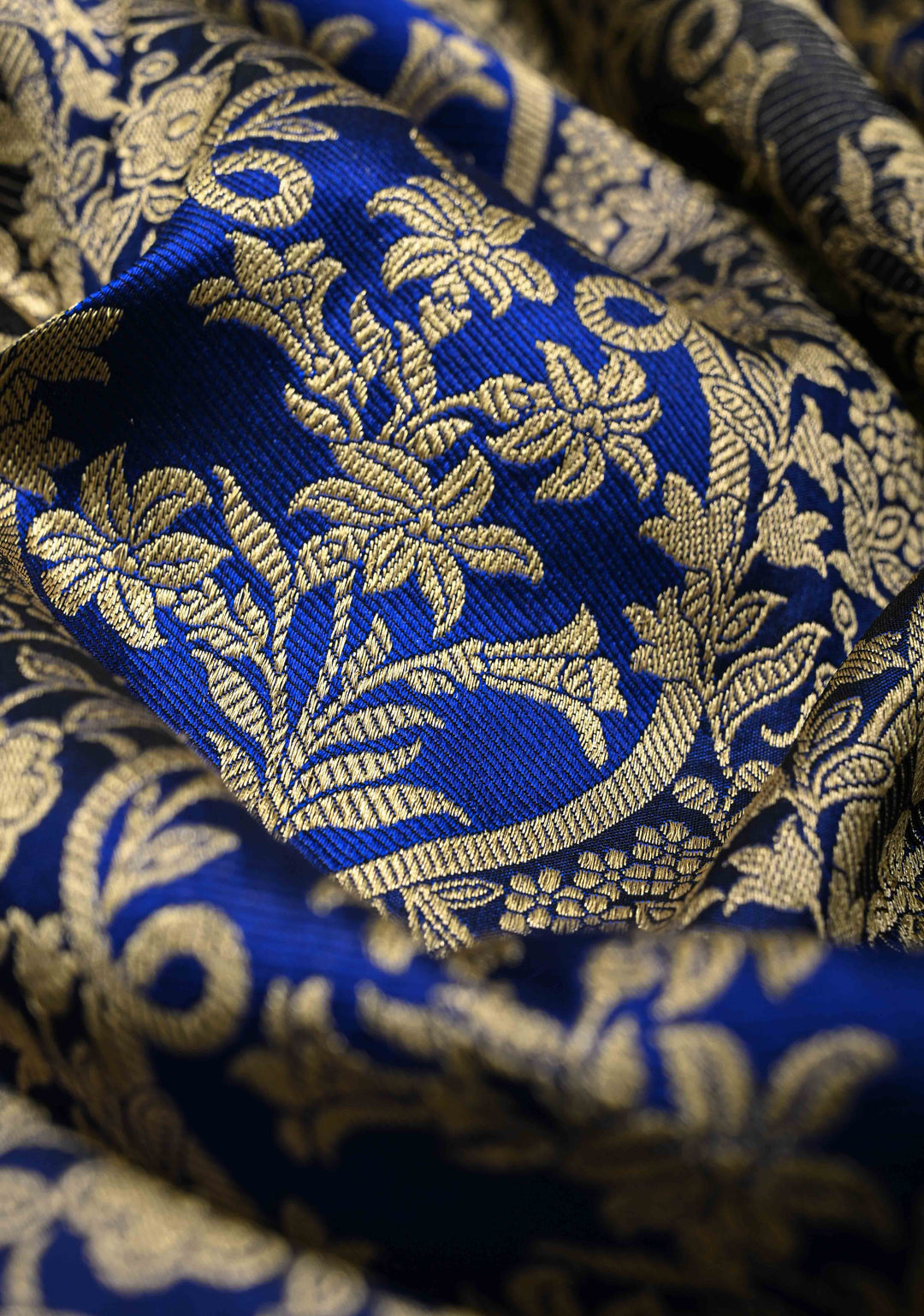 Shades of Blue Rangkaat Style Banarasi Katan Silk Saree and Persian Floral Brocade and Scallop Zari Border | SILK MARK CERTIFIED