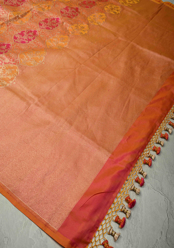 Multicolor Rangkaat Style Banarasi Katan Silk Saree and Persian Floral Brocade and Zari Border | SILK MARK CERTIFIED