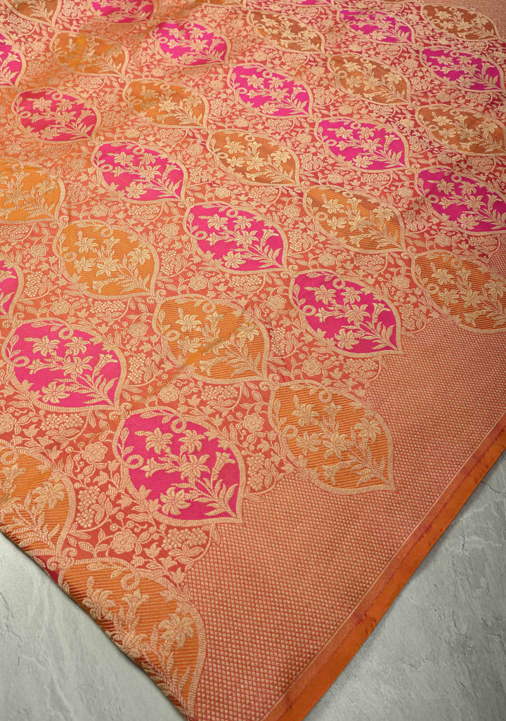 Multicolor Rangkaat Style Banarasi Katan Silk Saree and Persian Floral Brocade and Zari Border | SILK MARK CERTIFIED