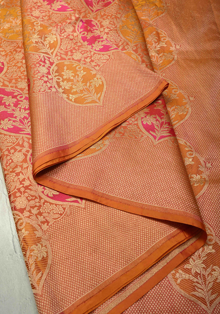 Multicolor Rangkaat Style Banarasi Katan Silk Saree and Persian Floral Brocade and Zari Border | SILK MARK CERTIFIED