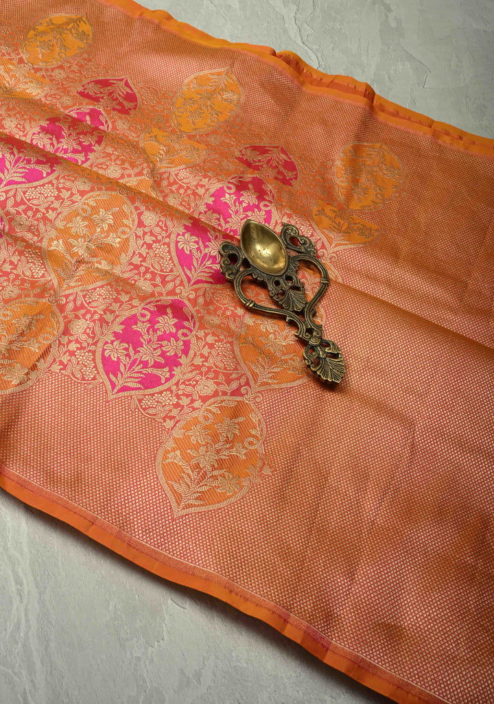 Multicolor Rangkaat Style Banarasi Katan Silk Saree and Persian Floral Brocade and Zari Border | SILK MARK CERTIFIED