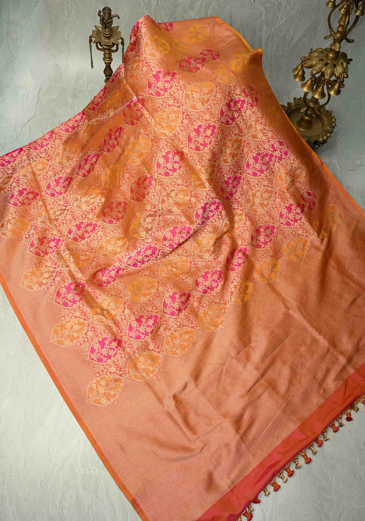 Multicolor Rangkaat Style Banarasi Katan Silk Saree and Persian Floral Brocade and Zari Border | SILK MARK CERTIFIED