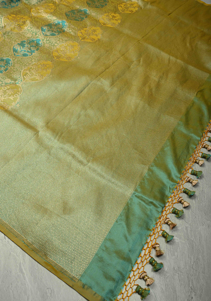 Multicolor Rangkaat Style Banarasi Katan Silk Saree and Persian Floral Brocade and Zari Border | SILK MARK CERTIFIED