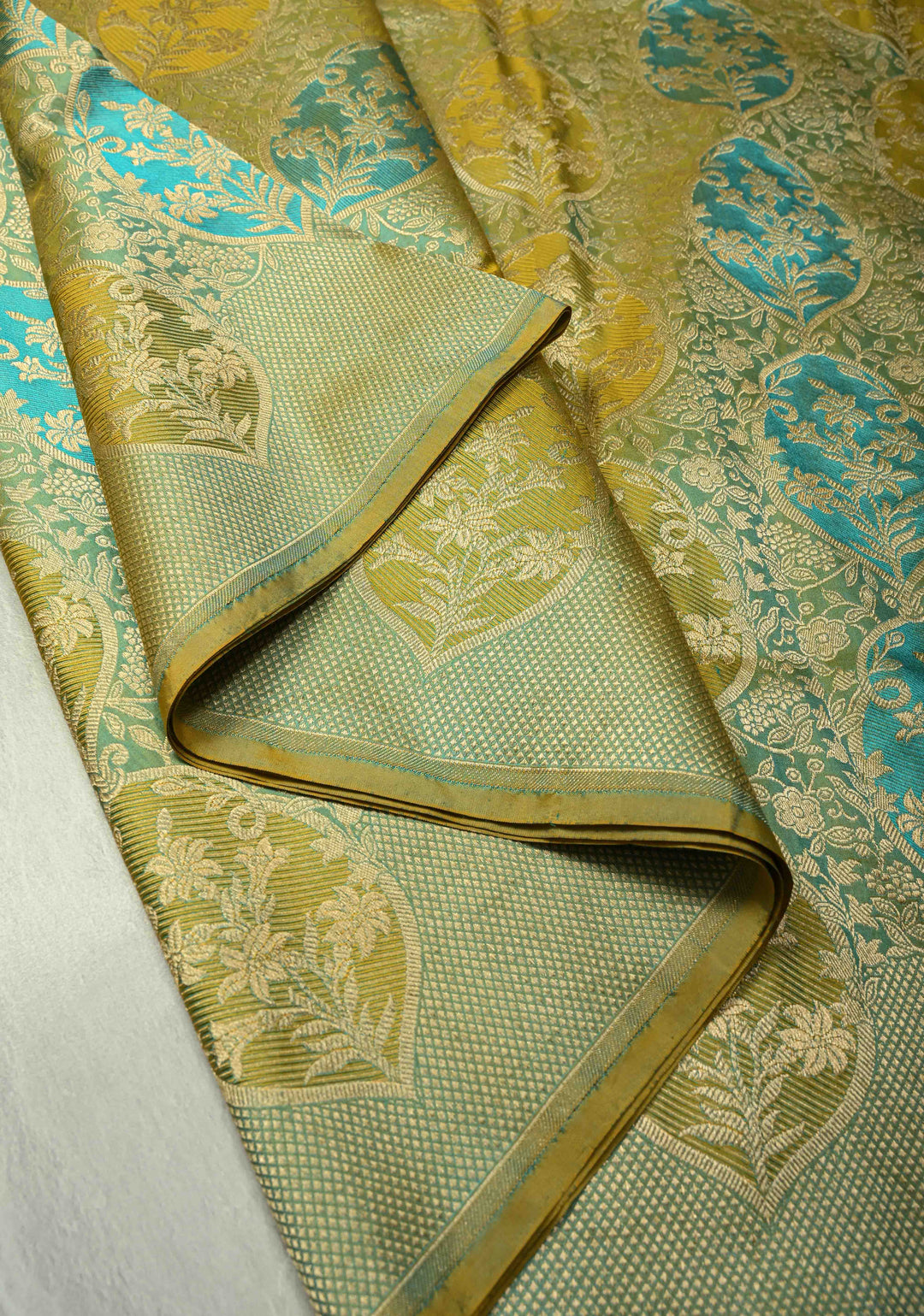 Multicolor Rangkaat Style Banarasi Katan Silk Saree and Persian Floral Brocade and Zari Border | SILK MARK CERTIFIED