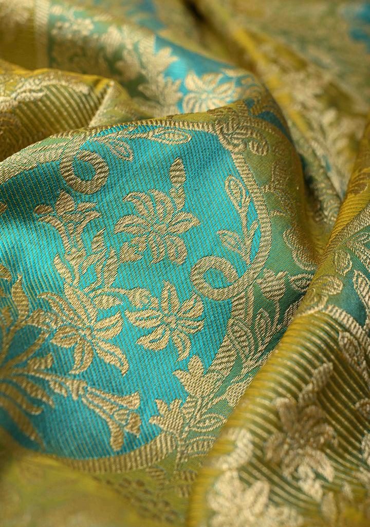 Multicolor Rangkaat Style Banarasi Katan Silk Saree and Persian Floral Brocade and Zari Border | SILK MARK CERTIFIED