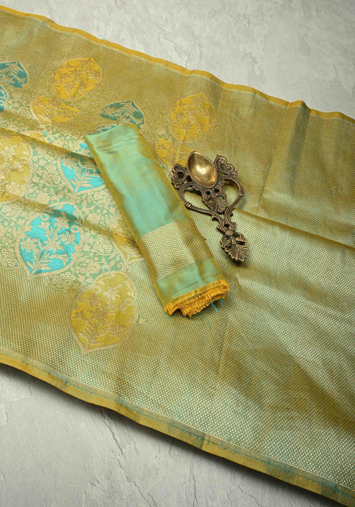 Multicolor Rangkaat Style Banarasi Katan Silk Saree and Persian Floral Brocade and Zari Border | SILK MARK CERTIFIED