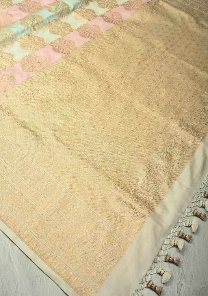 Pastel Hued Rangkaat Style Banarasi Katan Silk Saree and Floral Brocade and Zari Border | SILK MARK CERTIFIED