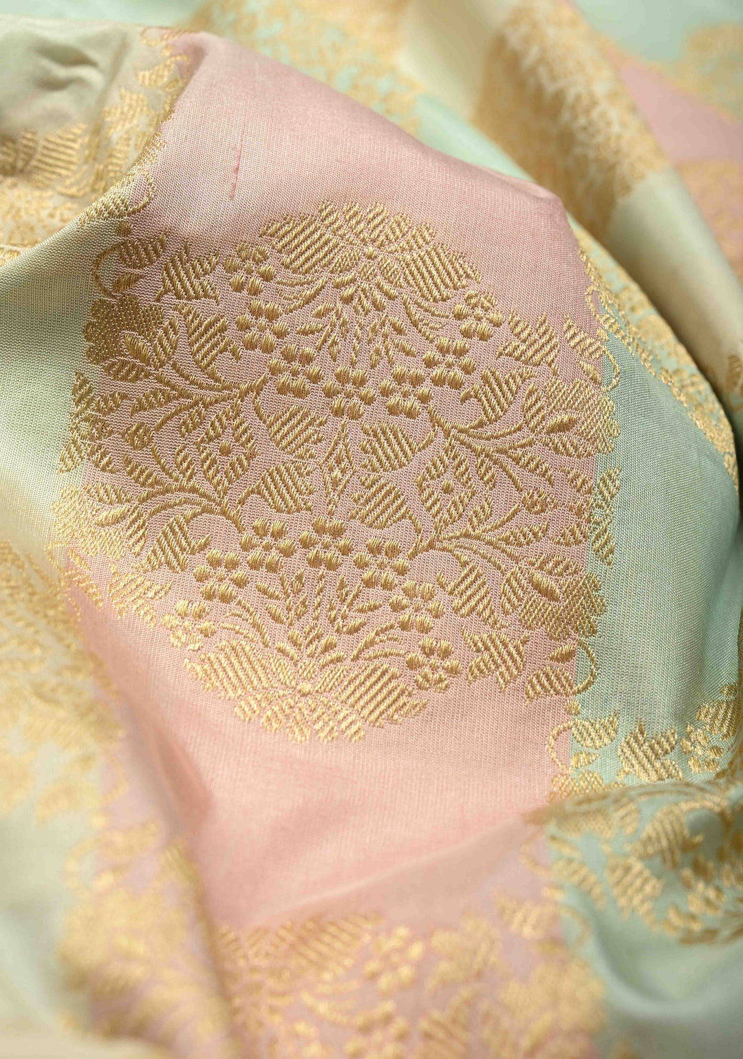 Pastel Hued Rangkaat Style Banarasi Katan Silk Saree and Floral Brocade and Zari Border | SILK MARK CERTIFIED