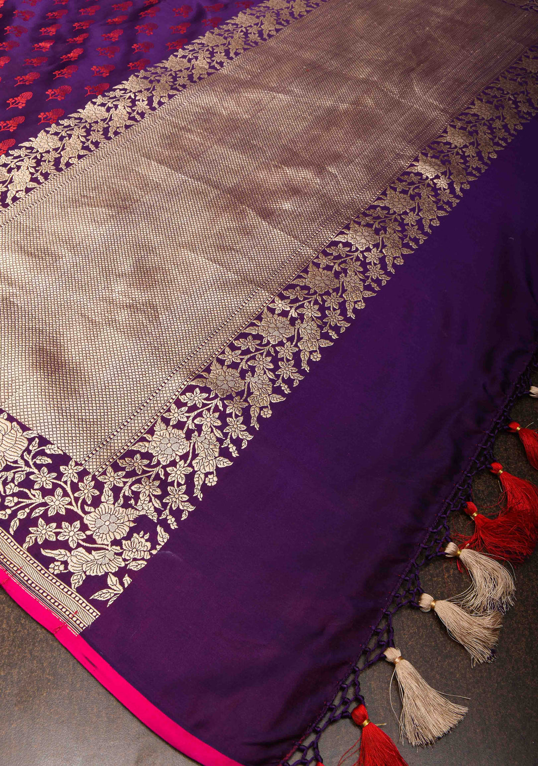 Exquisite Purple Tanchoi Banarasi Silk Saree in Pure Mashru Silk Meenakari Floral Brocade and Zari Border | SILK MARK CERTIFIED
