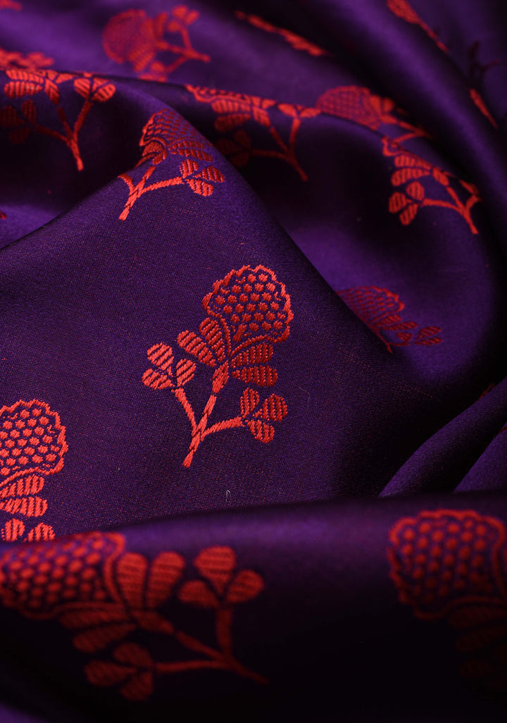 Exquisite Purple Tanchoi Banarasi Silk Saree in Pure Mashru Silk Meenakari Floral Brocade and Zari Border | SILK MARK CERTIFIED