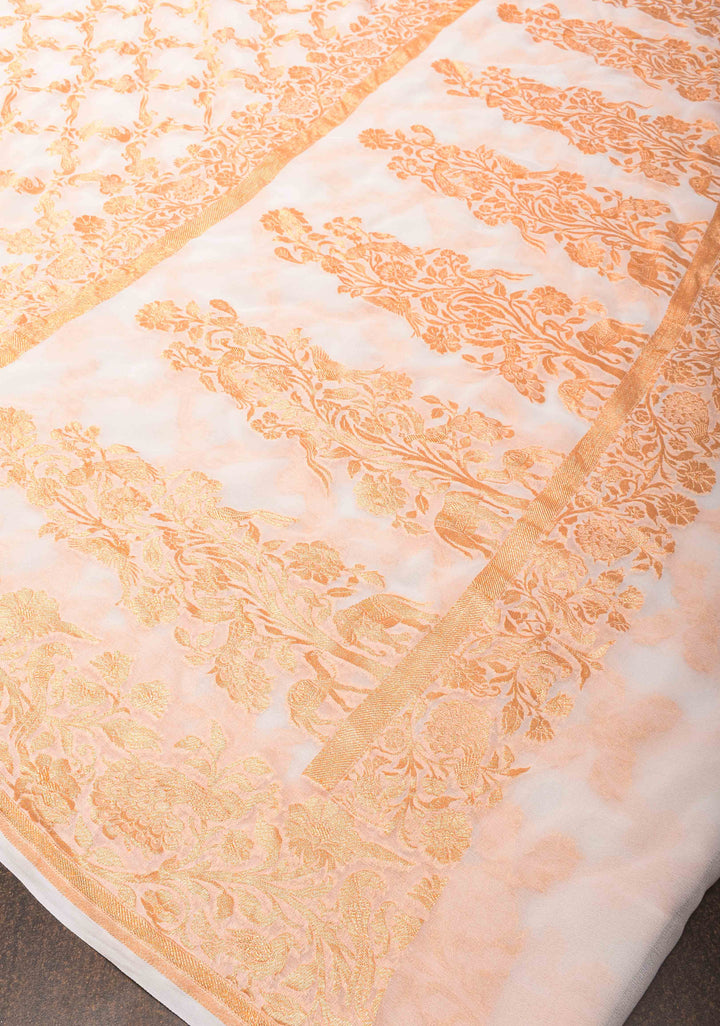 Vidya Balan White Banarasi Georgette Silk Saree with Shikaargah Jaal and Zari Border | SILK MARK CERTIFIED