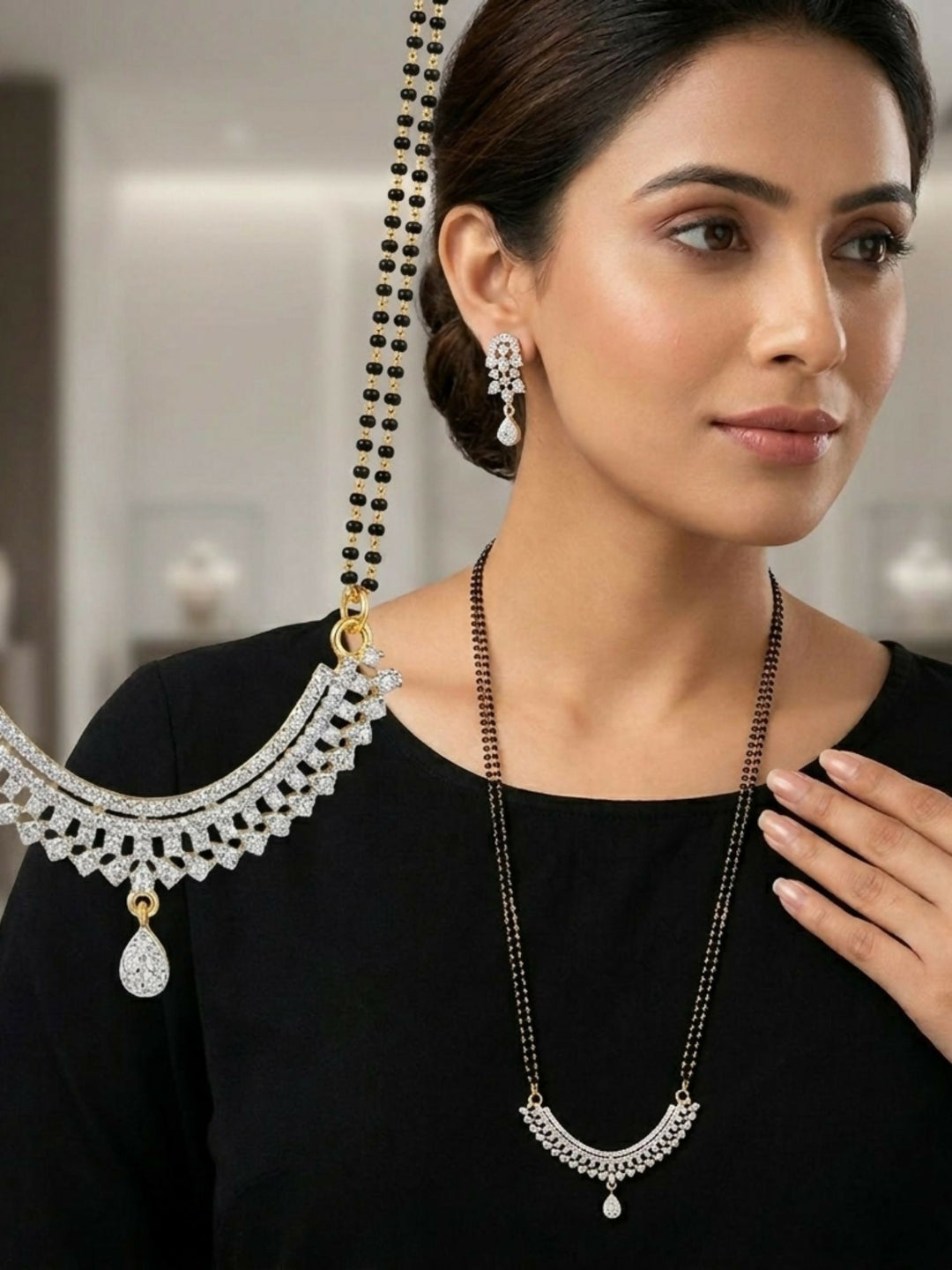 unique Wedding Inspired Long Diamond Mangalsutra | SHOBITAM
