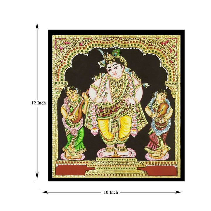 TANJORE PAINTING RUKUMANI BAMA KRISHNA 10*12 | SHOBITAM