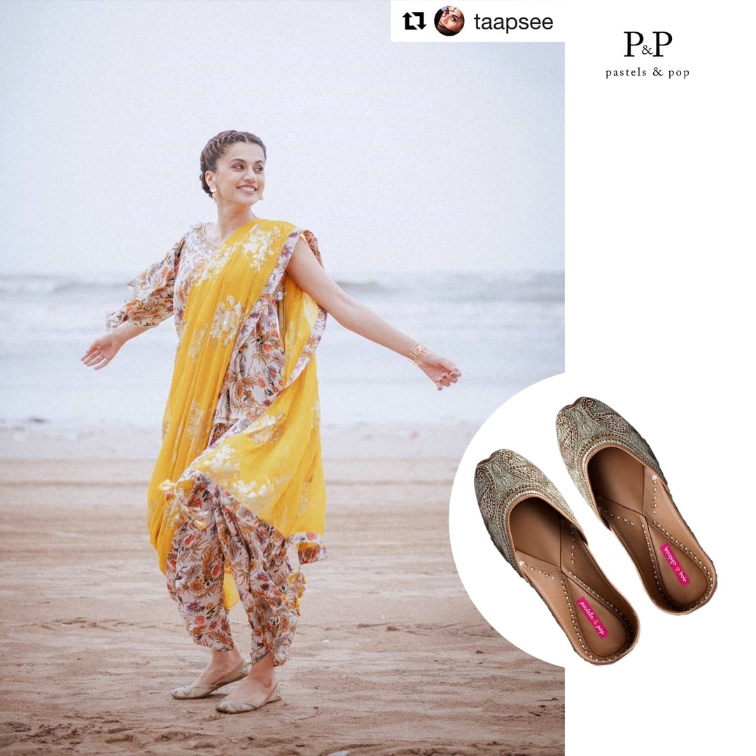 Desire Gold Traditional Paisley Motif Ethnic Mojaris for Women