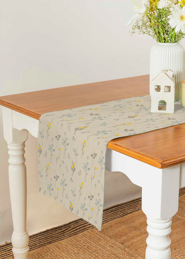 Blooming 100% cotton minimal table runner for 4 seater or 6 seater dining - beige | SHOBITAM
