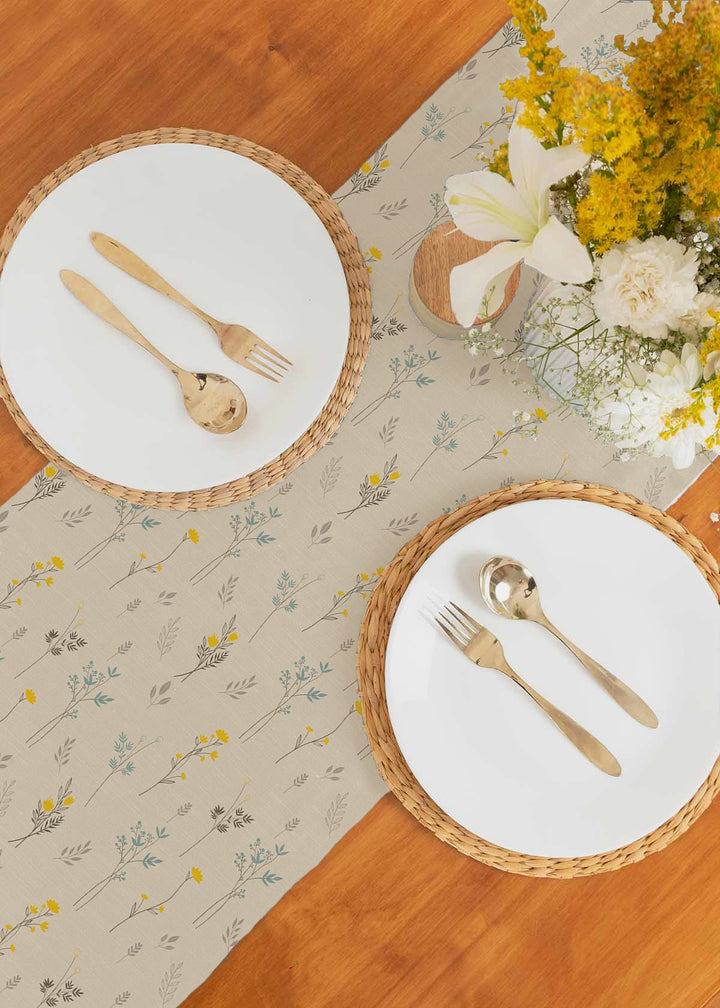 Blooming 100% cotton minimal table runner for 4 seater or 6 seater dining - beige | SHOBITAM