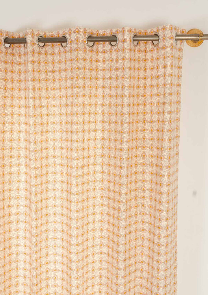 Terrazo 100% cotton geometric curtain for living room - Light Reduction - Mustard - Single - Single Piece | SHOBITAM