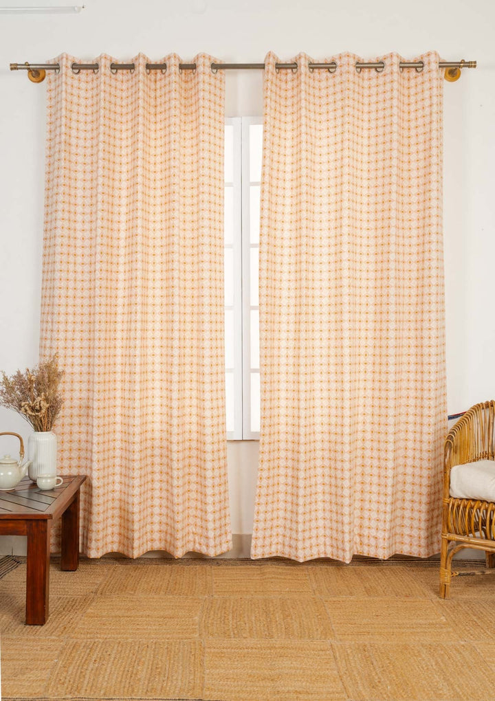 Terrazo 100% cotton geometric curtain for living room - Light Reduction - Mustard - Single - Single Piece | SHOBITAM