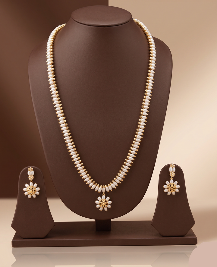 Sunburst Elegance Freshwater Pearl Long Haram Set | SHOBITAM