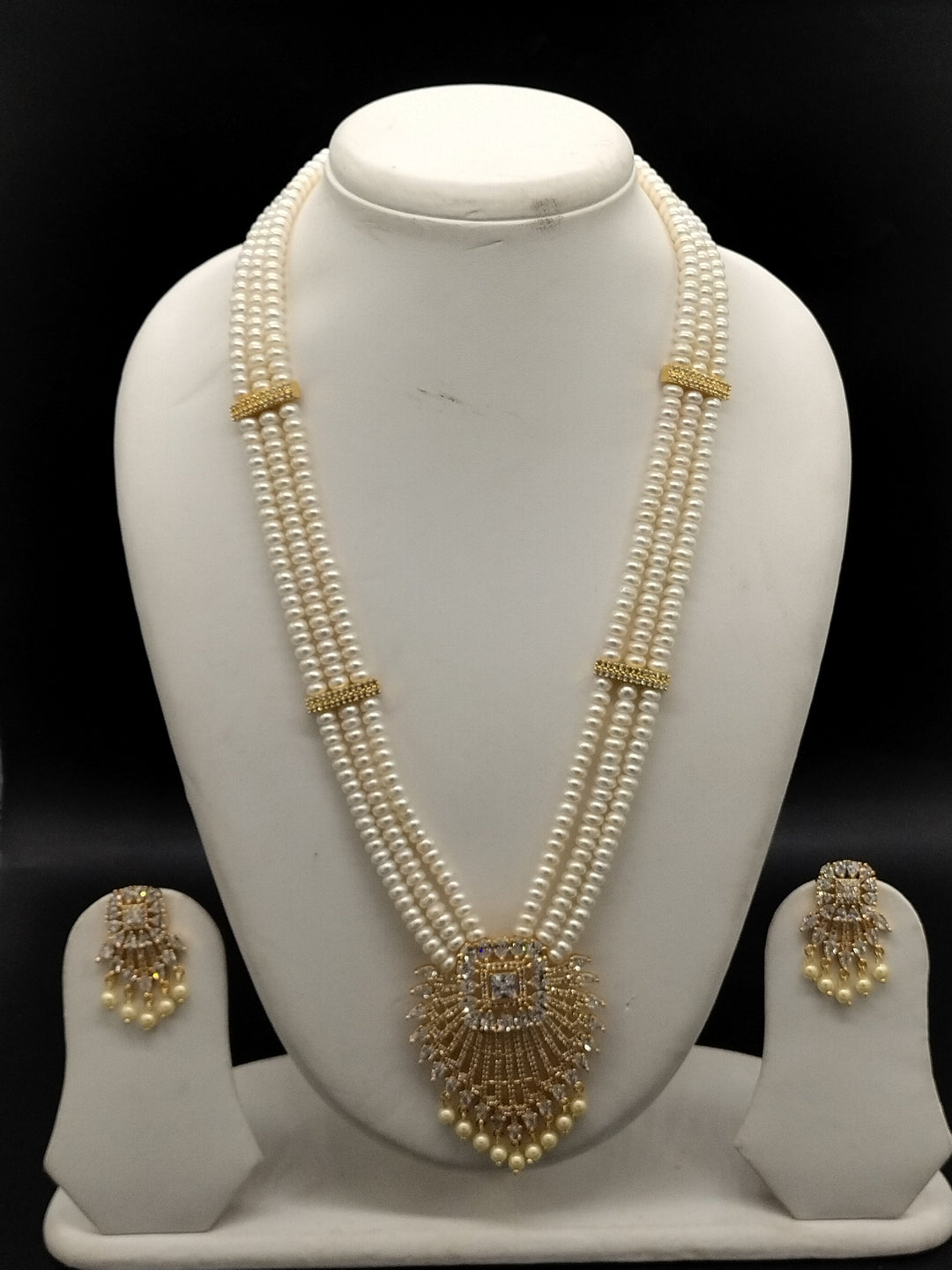 Royal White Freshwater Pearl Rani Haar Necklace Set – Premium Bridal & Festive Jewellery | SHOBITAM