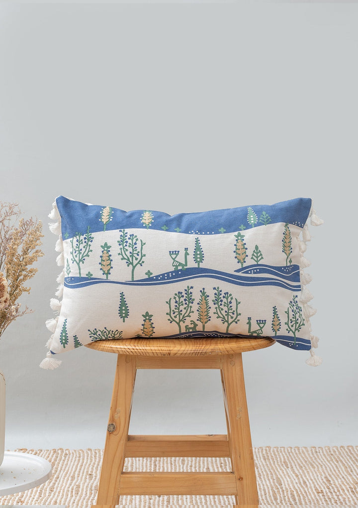 Timberland Indigo Geometric Cushion Cover – 100% Cotton 12" x 20" | SHOBITAM