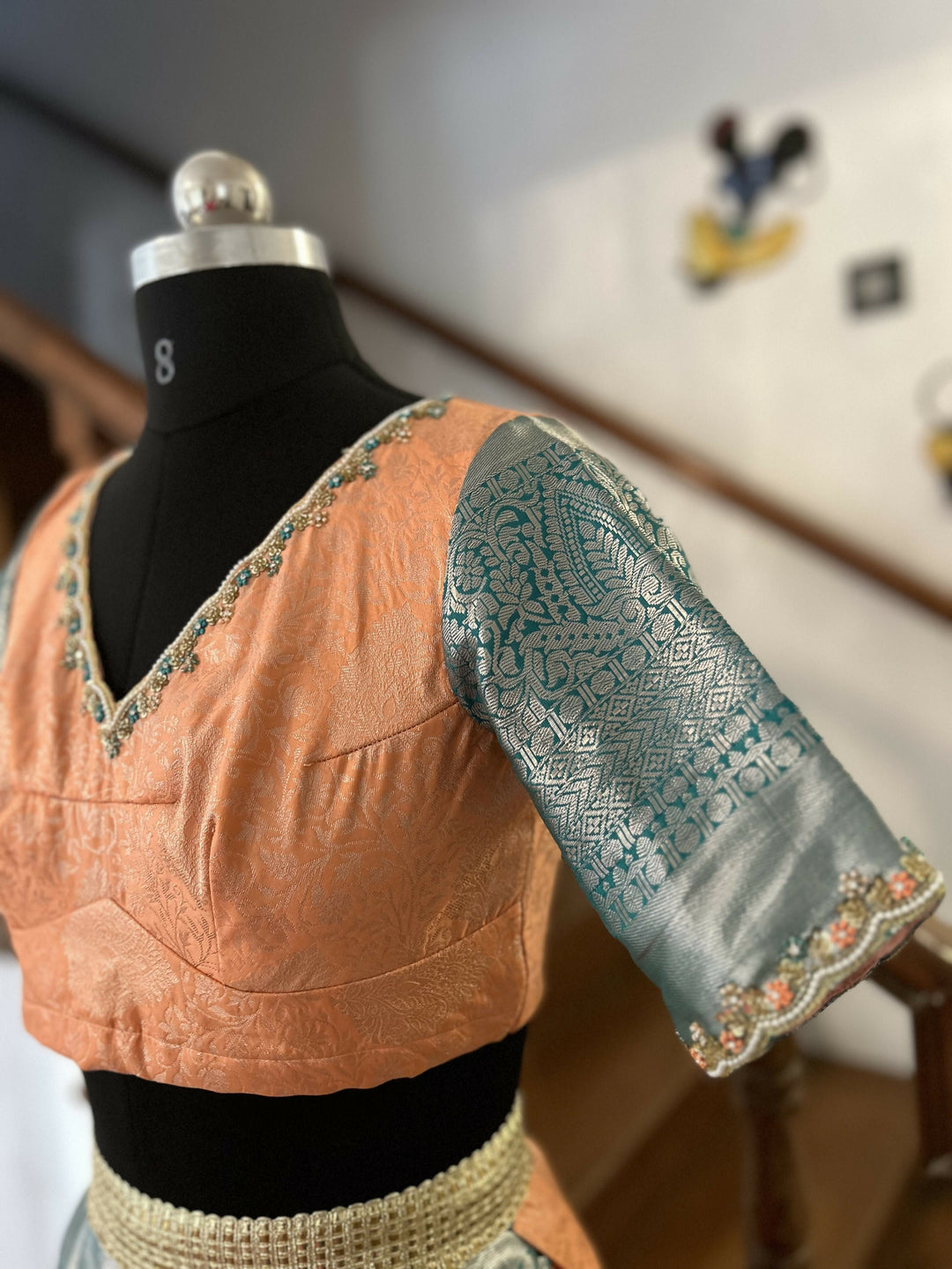 Peach jacquard skirt self blouse | SHOBITAM