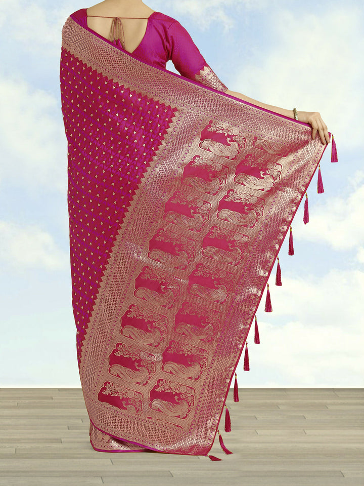 Rani Pink Woven Banarasi Satin Silk Saree | SHOBITAM