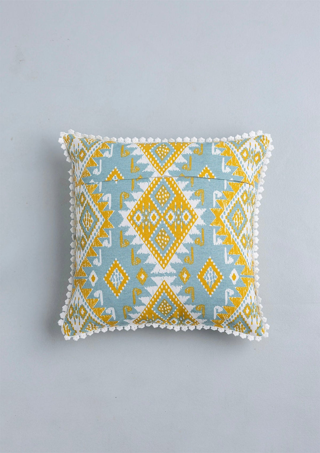 Topaz Printed Blue & Yellow Cushion Cover for Sofa – 100% Cotton, 16"x 16" | SHOBITAM