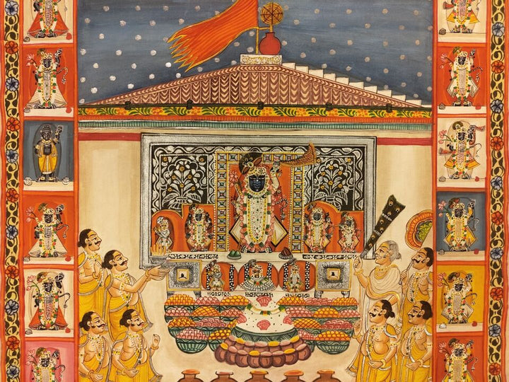 3x4 Feet Authentic Jaipur Painting Shreenath ji Annakut | SHOBITAM