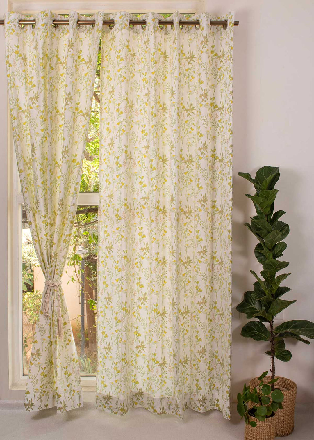 Tulip Garden 100% cotton floral curtain for kids room, living room & bed room - Light Reduction - Single Piece | SHOBITAM