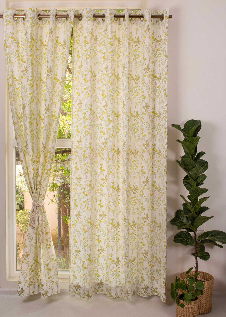 Tulip Garden 100% cotton floral curtain for kids room, living room & bed room - Light Reduction - Single Piece | SHOBITAM