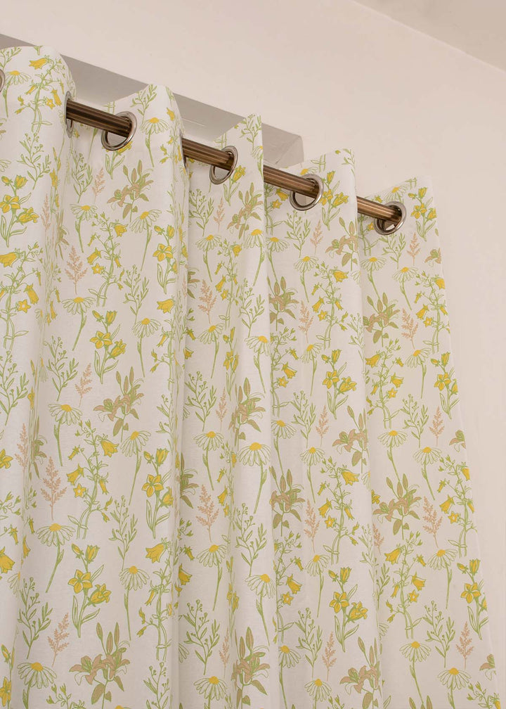 Tulip Garden 100% cotton floral curtain for kids room, living room & bed room - Light Reduction - Single Piece | SHOBITAM