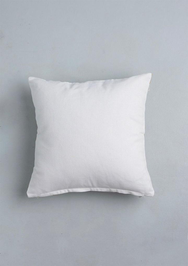 Tura 100% Cotton Embroidered Blue and Yellow Cushion Cover for Sofa - 16" x 16" | SHOBITAM