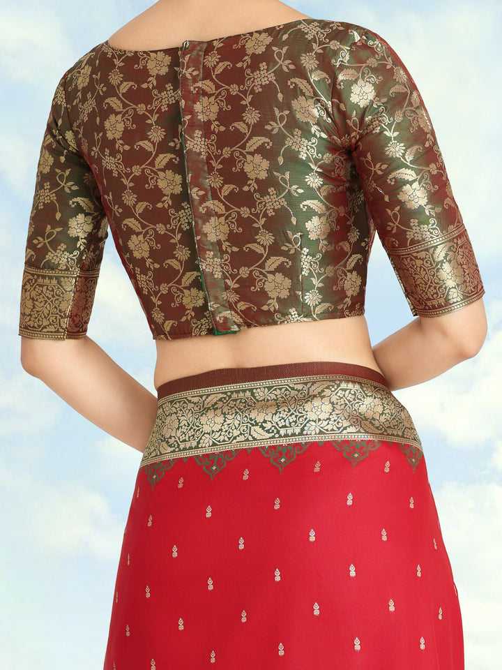 Semi Banarasi Silk Red Color Weaving Saree| SHOBITAM