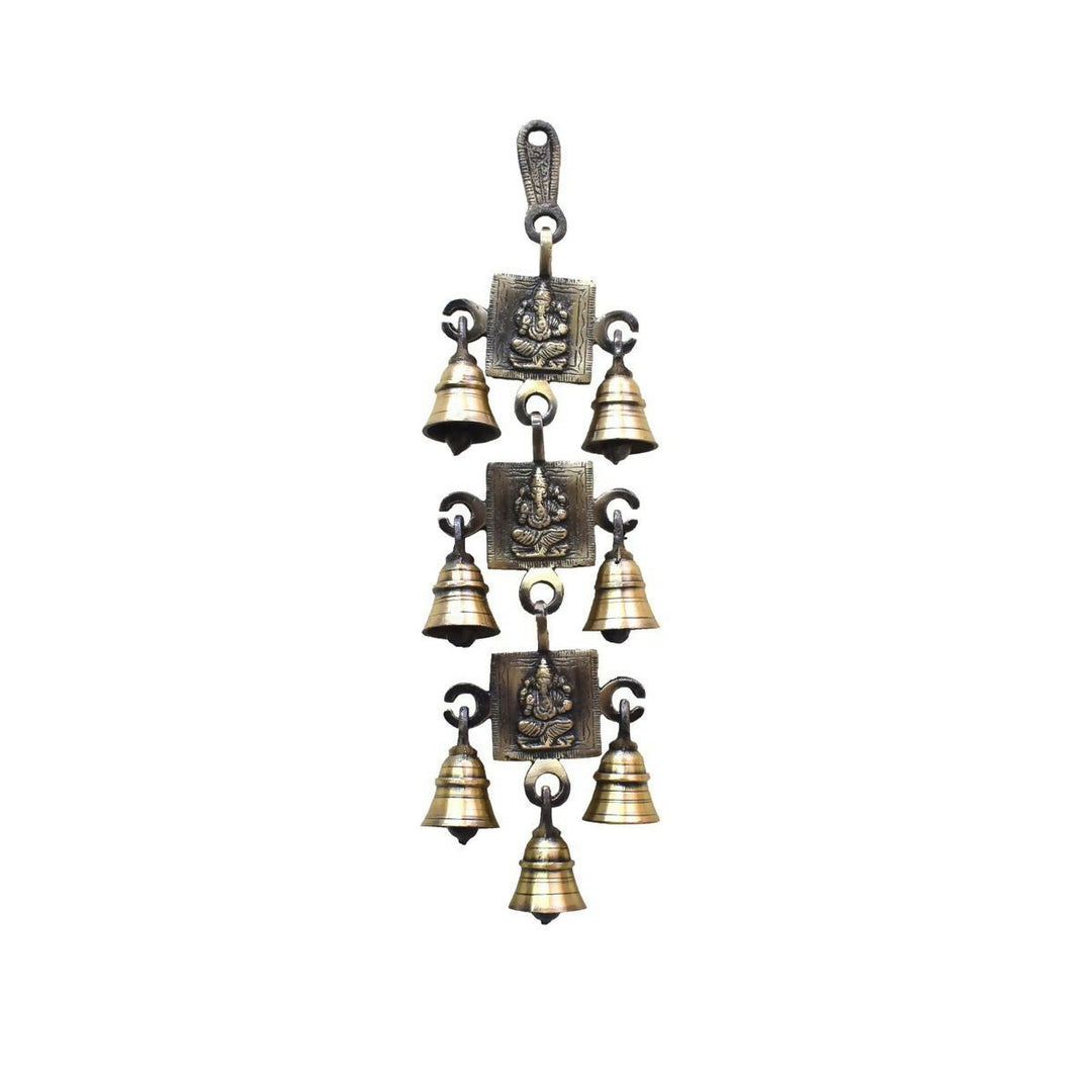 BRASS GANESHA WALL HANGING BELL WITH ANTIQUE FINIS 12*4*1H | SHOBITAM