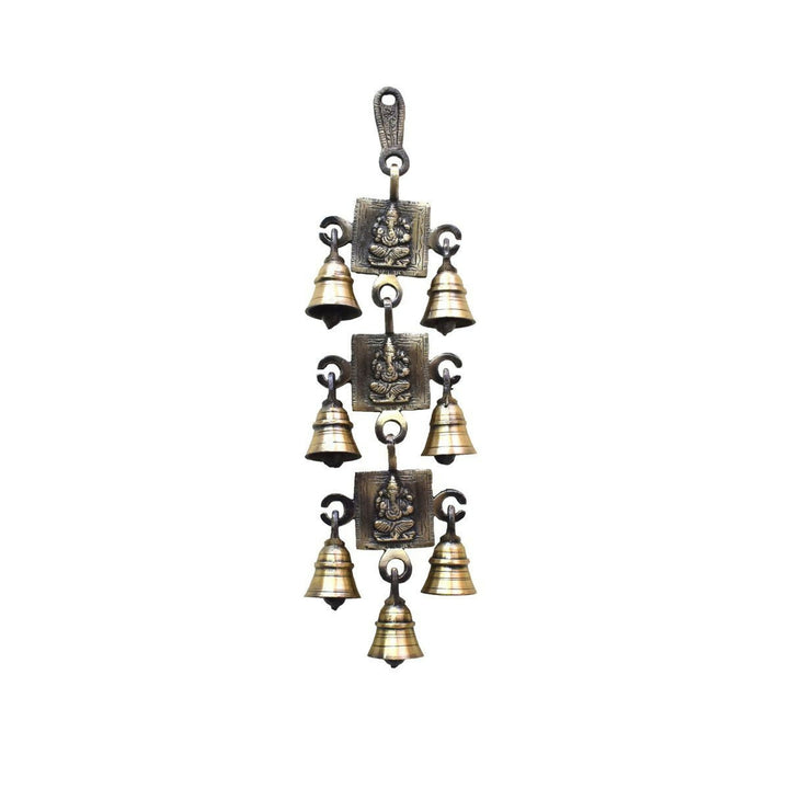 BRASS GANESHA WALL HANGING BELL WITH ANTIQUE FINIS 12*4*1H | SHOBITAM