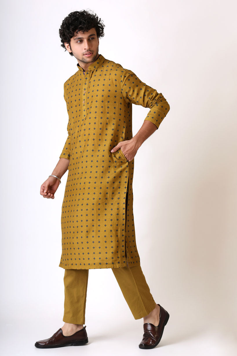 SMRITI OLIVE MAYIL SET ( kurta + pant + jacket ) | SHOBITAM
