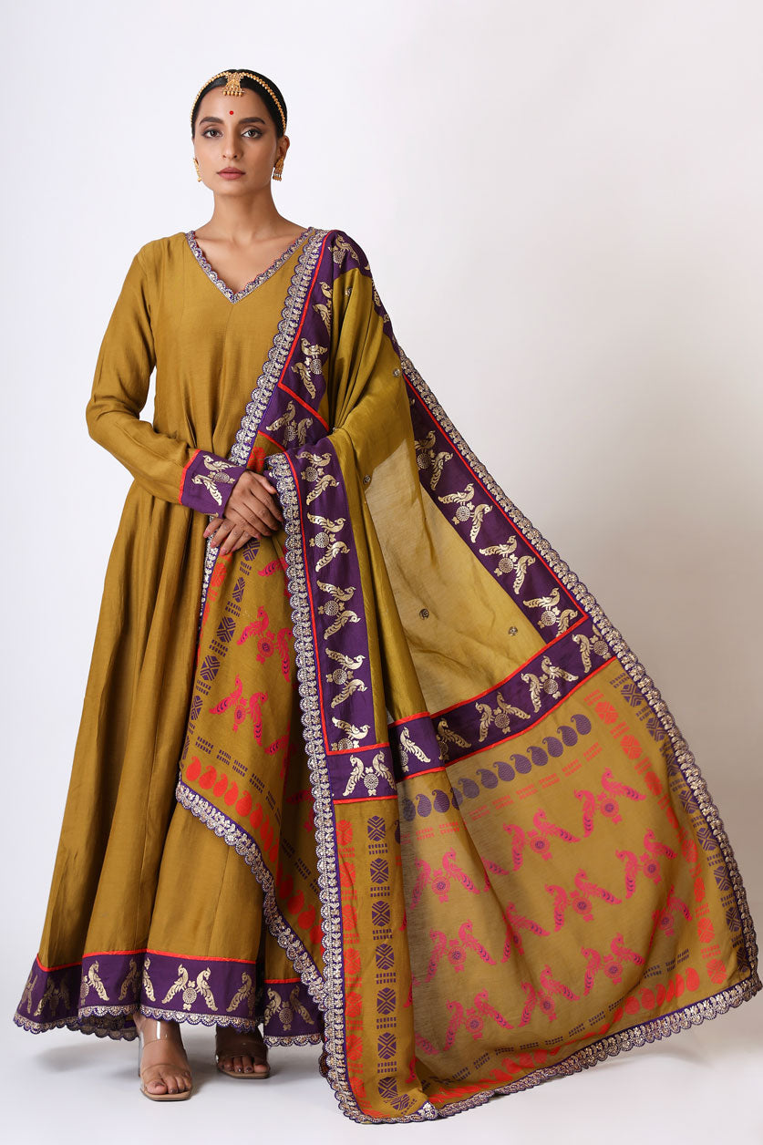 SMRITI OLIVE EMBROIDERED DUPATTA  | SHOBITAM