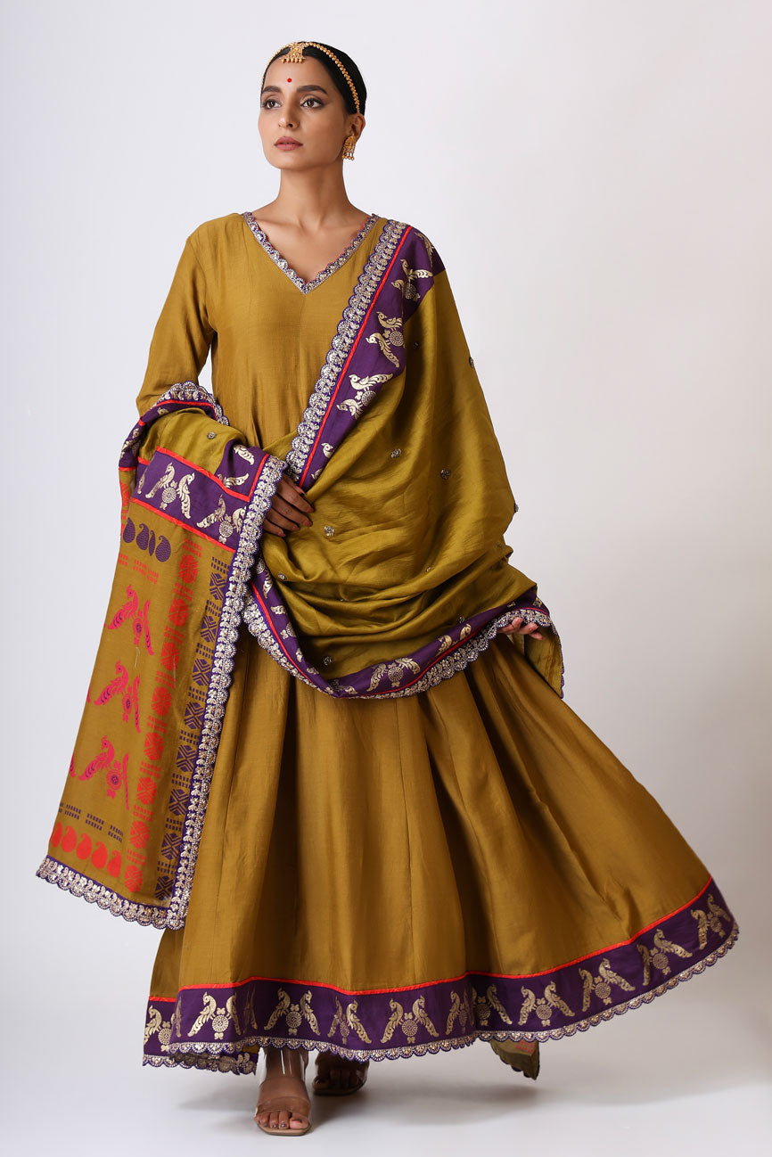 Sambandh Olive anarkali dress | SHOBITAM