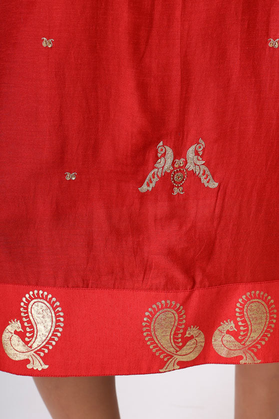 LITTLE RED EMBROIDERED MAYIL DRESS | SHOBITAM