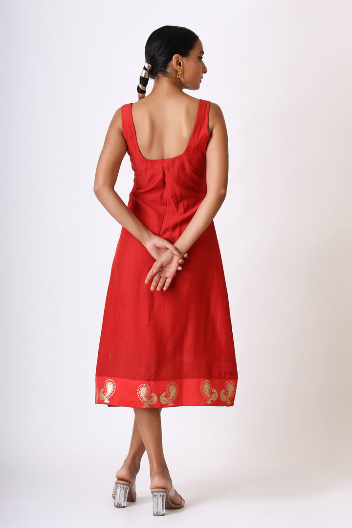 LITTLE RED EMBROIDERED MAYIL DRESS | SHOBITAM