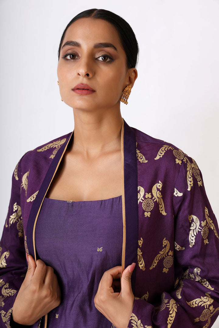 LITTLE PURPLE EMBROIDERED MAYIL DRESS | SHOBITAM
