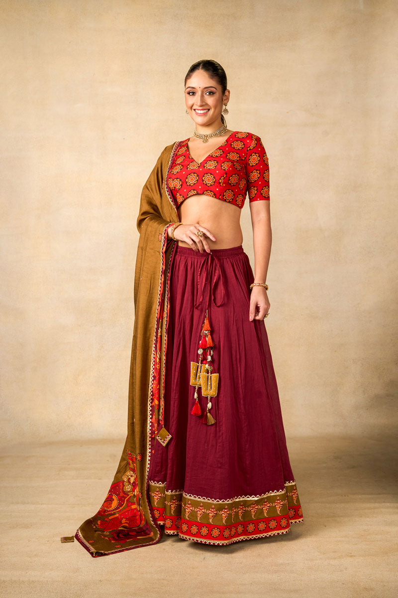 Ram Charit maroon lehenga set (SET OF 3) | SHOBITAM