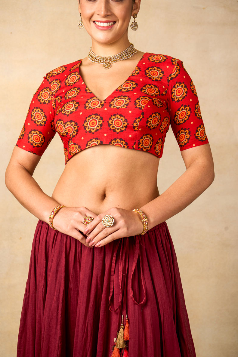 Ram Charit maroon lehenga set (SET OF 3) | SHOBITAM